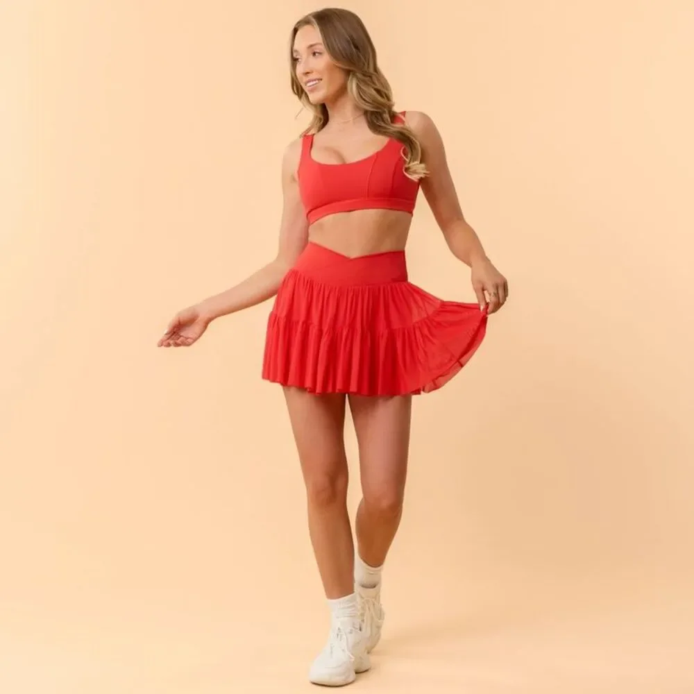 Blogilates Women's Red Tiered Active Skort - Picture 3 of 4